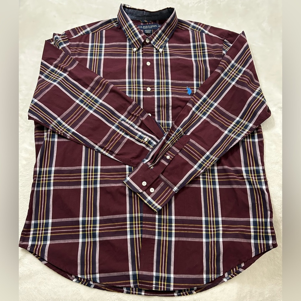US Polo Assn Men's Maroon Plaid Shirt